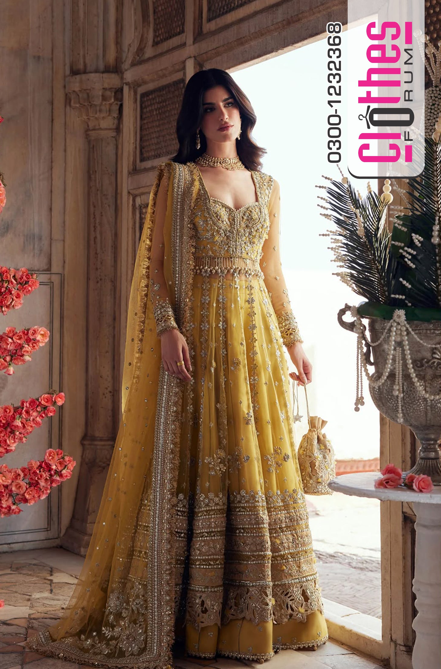 Zaha Wedding Edition Yellow Net Unstitched Surajmukhi Lehenga Suit