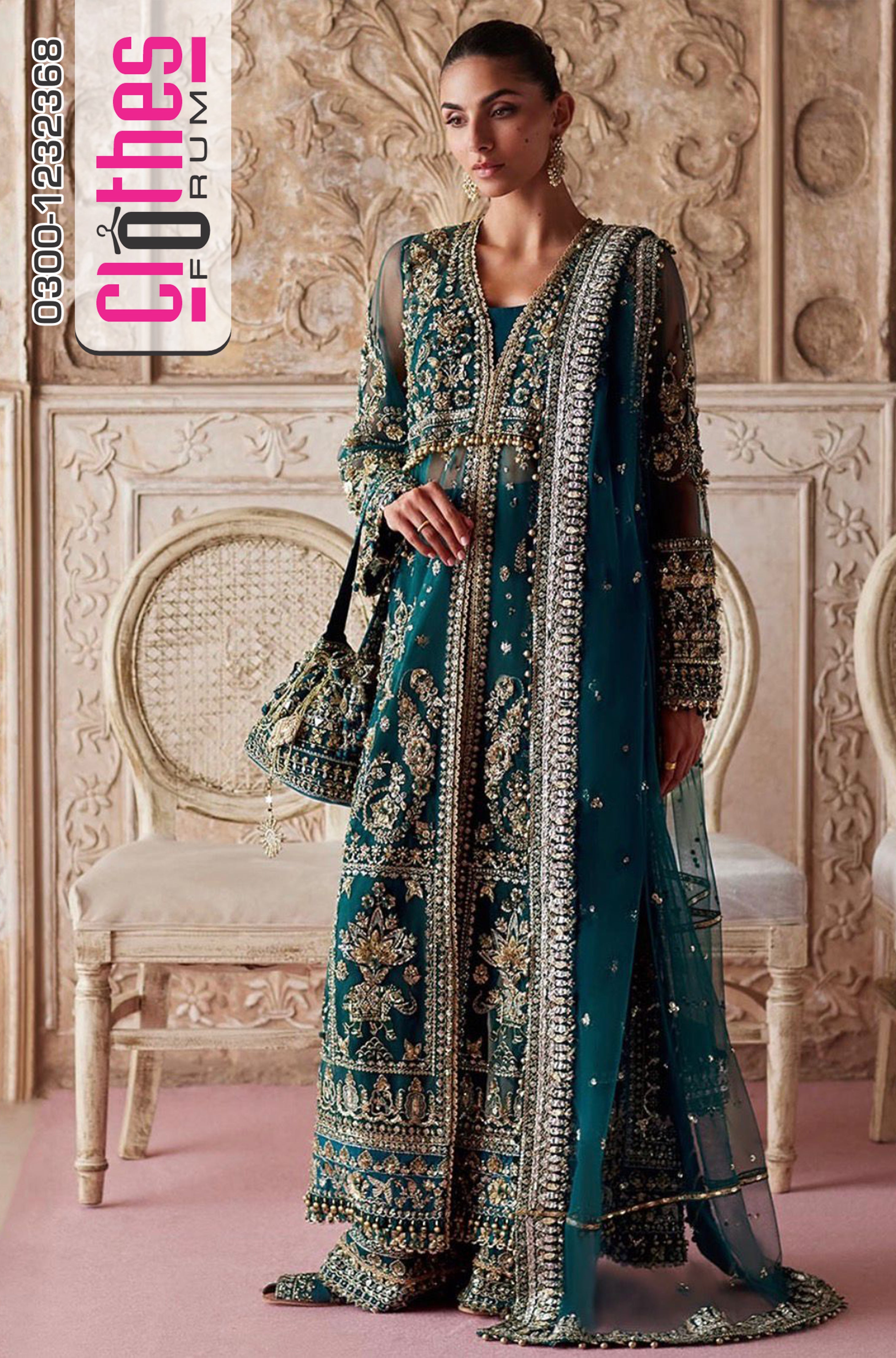 Zaha Aylin-e-Jade | Deep Jade Hand-Embellished Net Wedding Edition