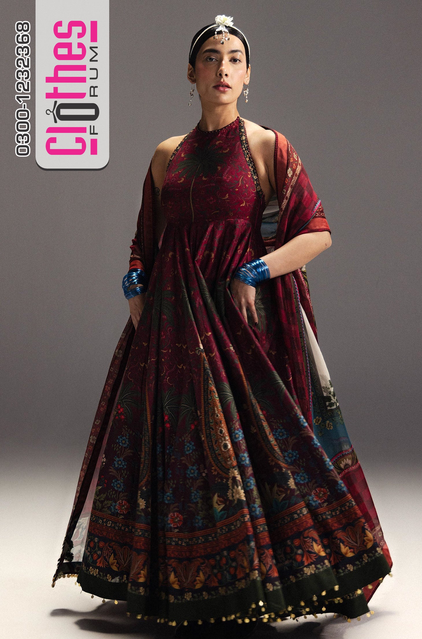 Zara Shahjahan Firdaus - Burgundy Luxury Lawn Shikargah Anarkali