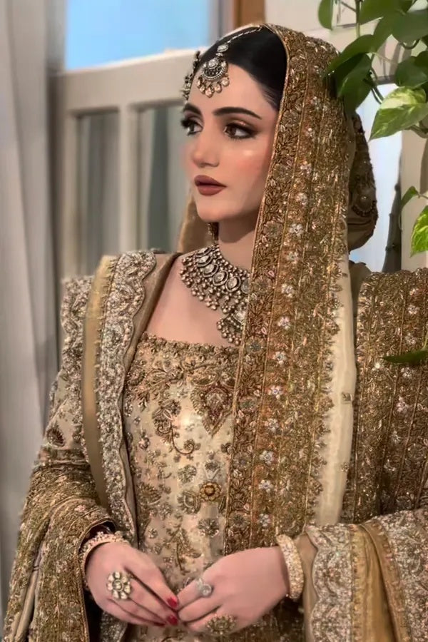 Haris Shakeel Rich Gold Embroidered Luxury Festive Bridal Suit