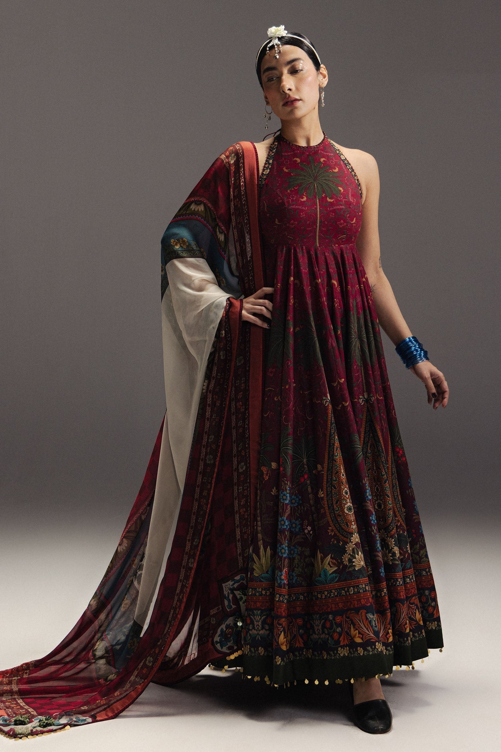 Zara Shahjahan Firdaus - Burgundy Luxury Lawn Shikargah Anarkali