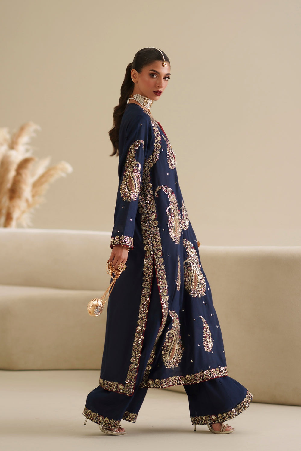 Ethnic Wedding Edition Cobalt Blue Embroidered Stitched 2 Piece Suit