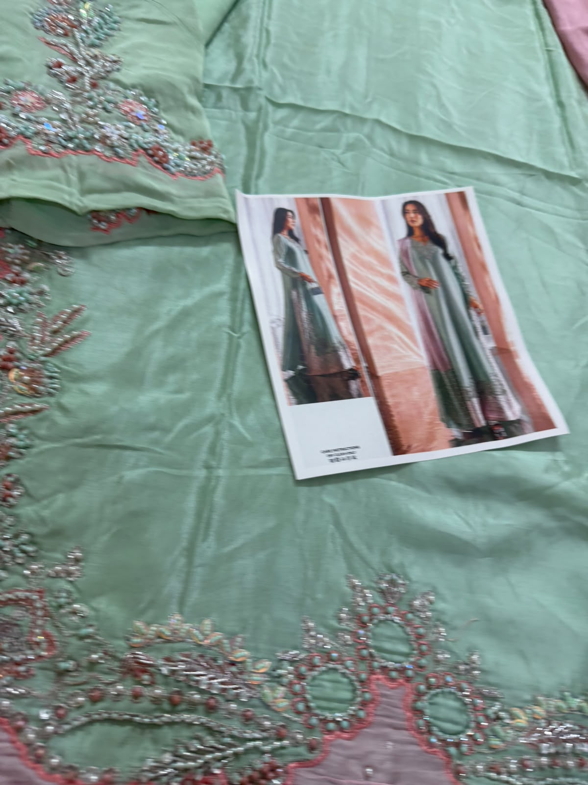 Mehak Yaqoob Mint & Blush Silk Luxury Embroidered Wedding Suit Master Replica