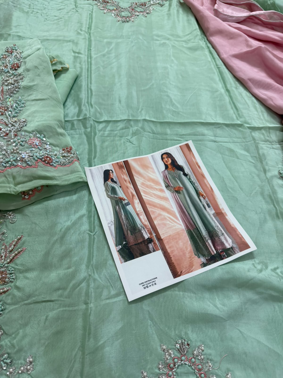 Mehak Yaqoob Mint & Blush Silk Luxury Embroidered Wedding Suit Master Replica
