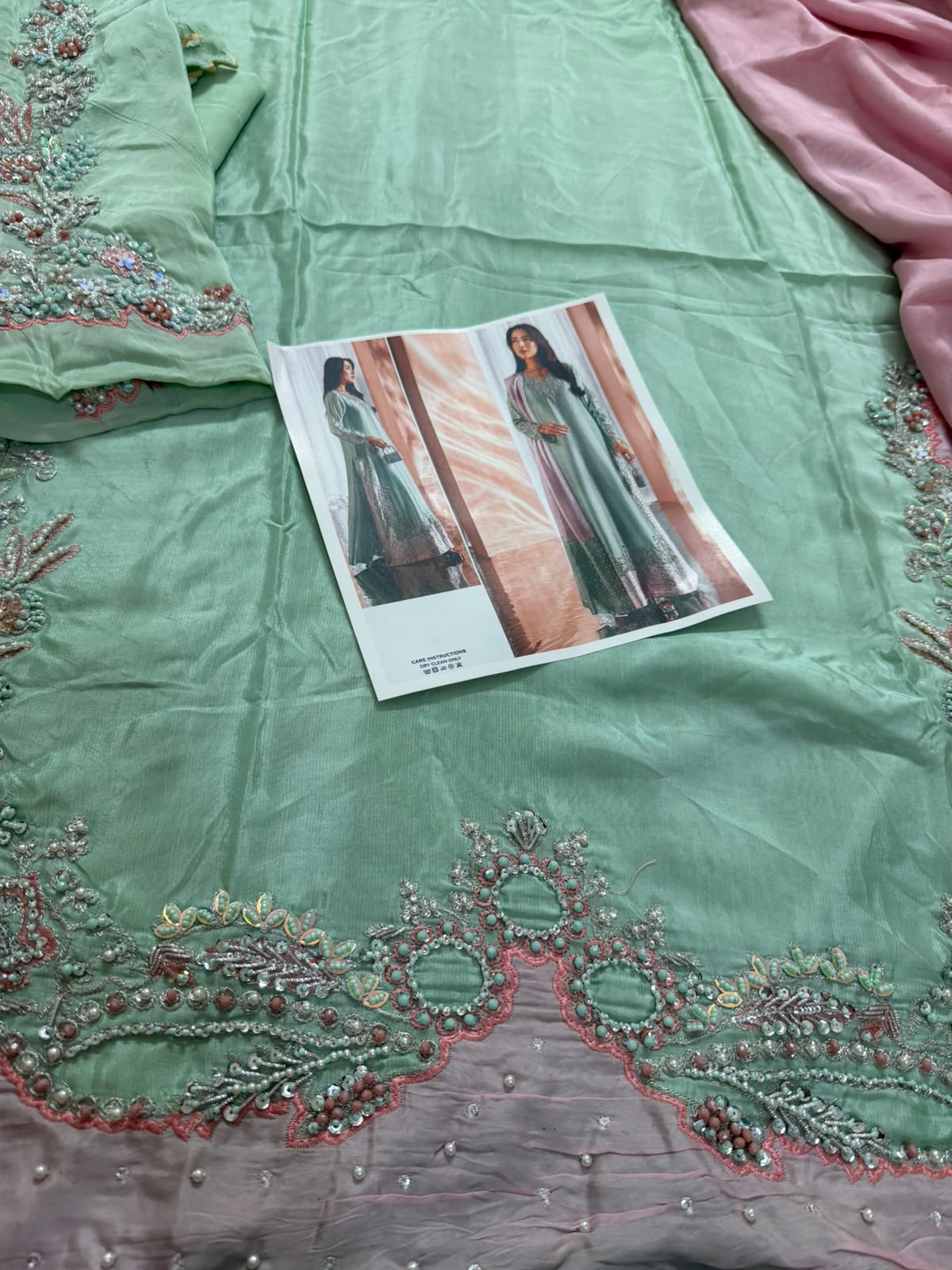 Mehak Yaqoob Mint & Blush Silk Luxury Embroidered Wedding Suit Master Replica