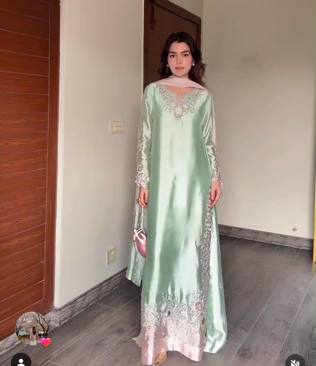 Mehak Yaqoob Mint & Blush Silk Luxury Embroidered Wedding Suit Master Replica